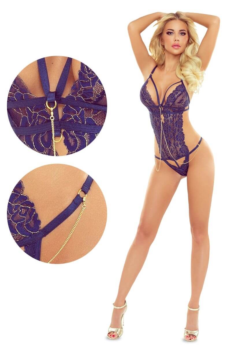 Lenjerie body dantela indigo si accesorii sexy Sensualite Dentelle