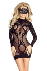 Rochita Sexy Fishnet cu Maneci Lungi PR4710, Negru
