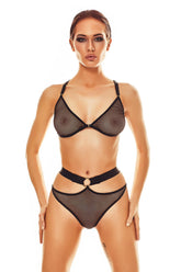 Set Sexy Lenjerie Dama 2 Piese Mesh Negru Sway