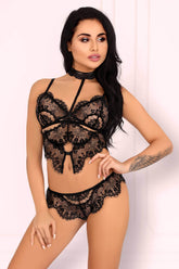 Set lenjerie Intima din Dantela Neagra Mayenan