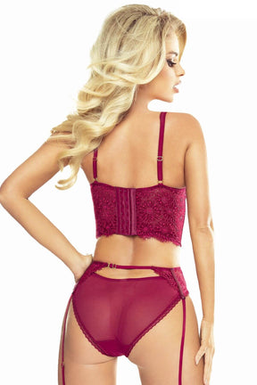 Set lenjerie Intima din Dantela Rosu Bordo Passion Glamour